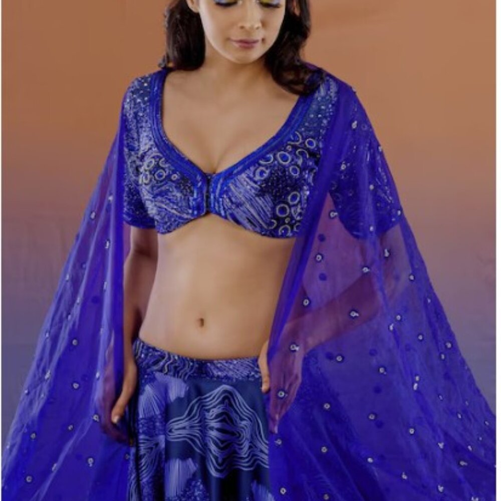 Blue Thick Satin   Print Lehenga  Payal & Zinal (Extremely Beautiful/Vibrant) - Picture 3 of 4